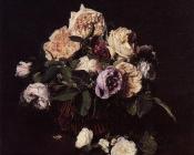 Roses in a Basket on a Table - 亨利·方丹·拉图尔